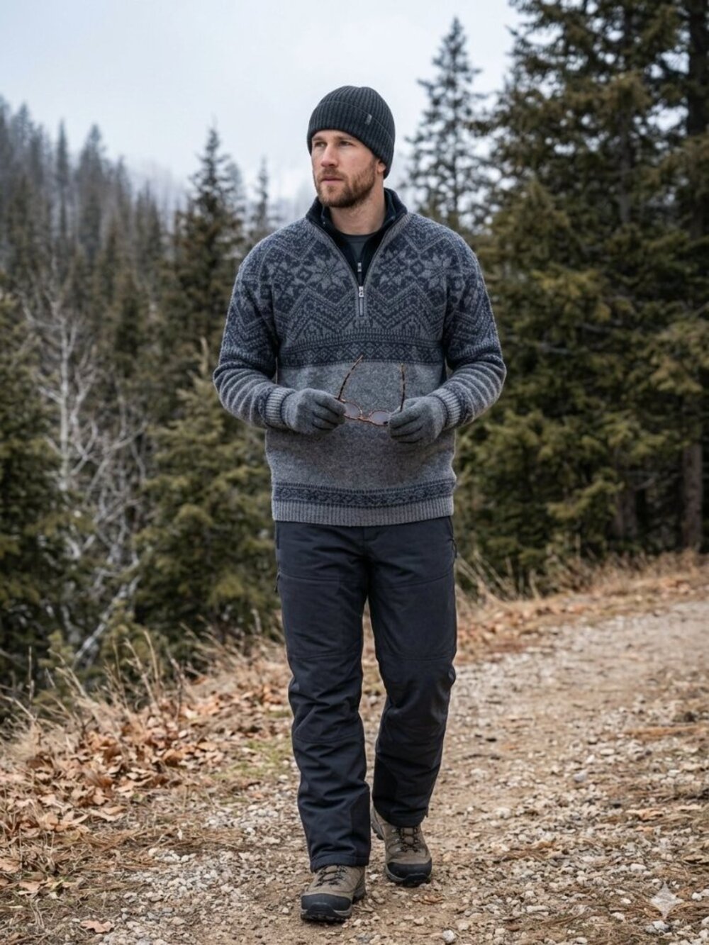 Obermeyer Men's 100% Wool  Quarter Zip Sweater Nordic Fair Isle Size XL